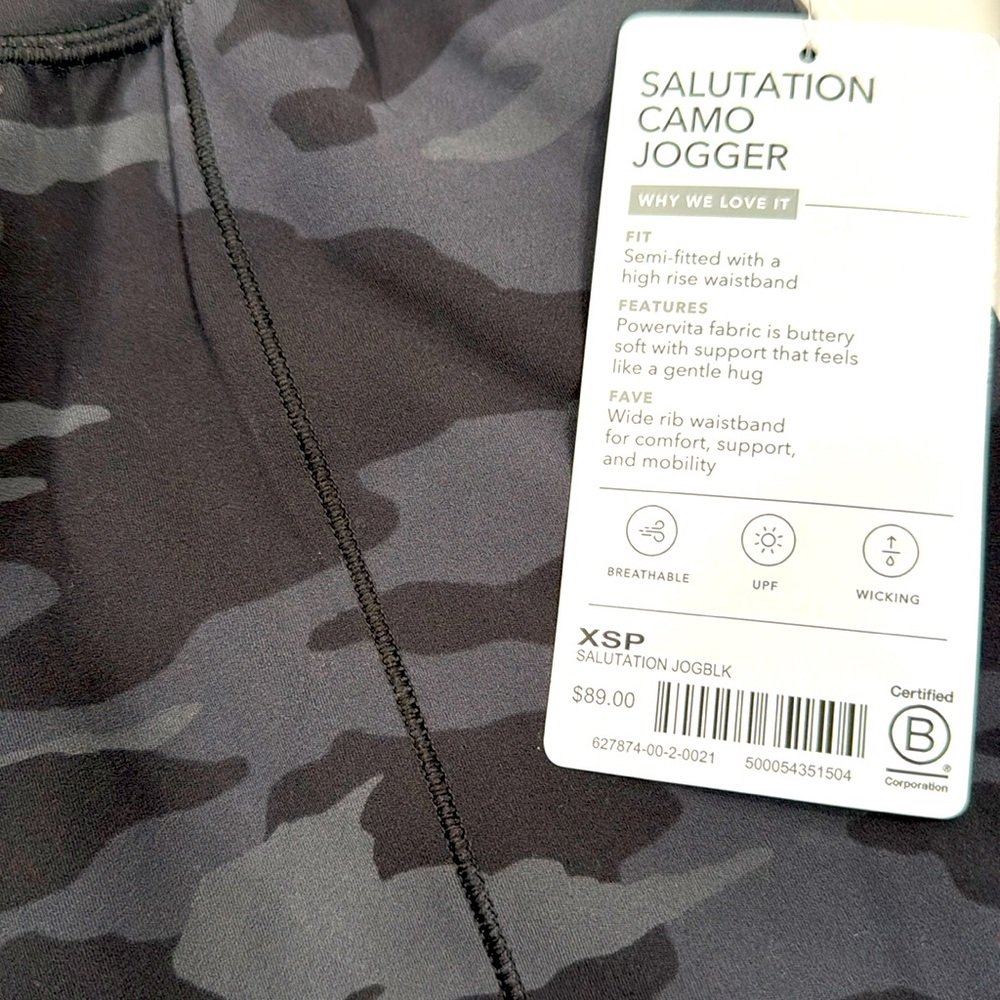 Athleta Salutation Camo Jogger Stretchy Pockets Black Gray NWT Size XS Petite - Picture 4 of 6